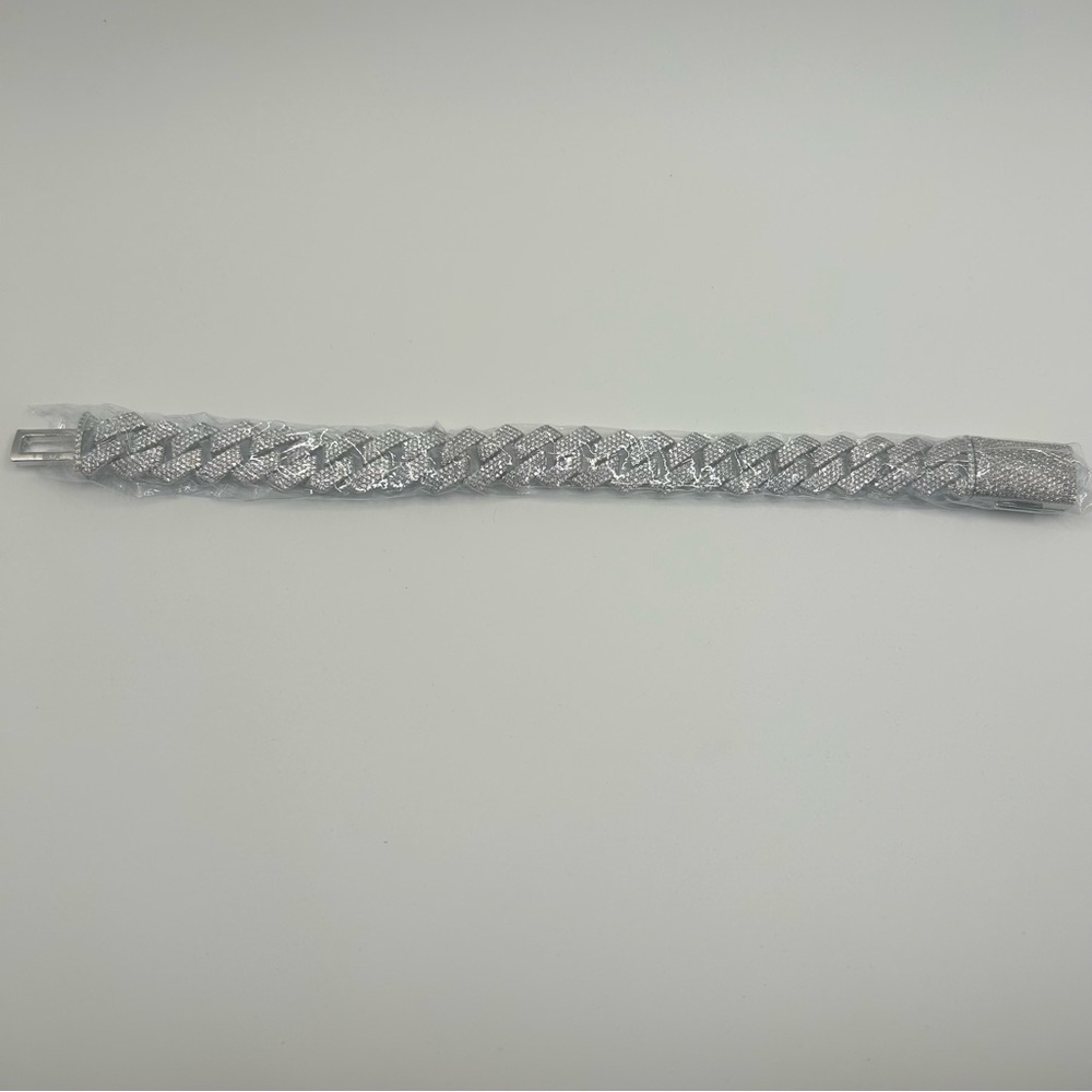 Moissanite Cuban Bracelet Miami 4 Row Iced Hip Hop Silver 15mm 8.5 Inch New